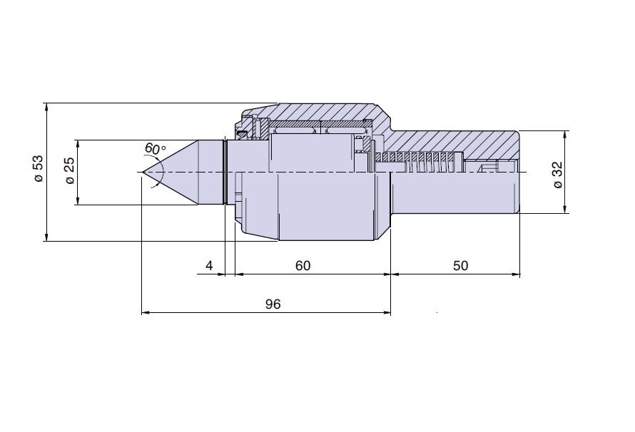 38314 Nuova PTM Koernerspitze mit variabler Axiallast Belastung Typ Schaft Durchmesser 32mm, Max Empfohlene Belastung daN 800, U/min 3000 