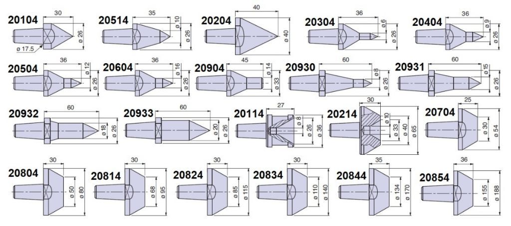 PTM-C20004 Nuova PTM meccanica Auswechselbare Einsaetze Morsekegel MK4 und typ Schaft Durchmesser 32mm fuer Koernerspitze Modell CN ​​- CM - CS