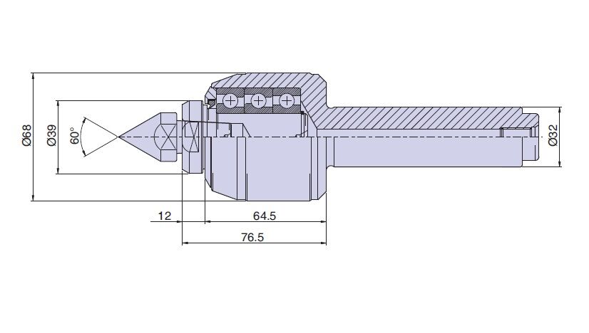 34024 Nuova PTM Contropunta rotante tipo CNC4/R attacco cilindrico Dia 32mm per cuspidi intercambiabili, carico MEDIO Max radiale e assiale daN 900