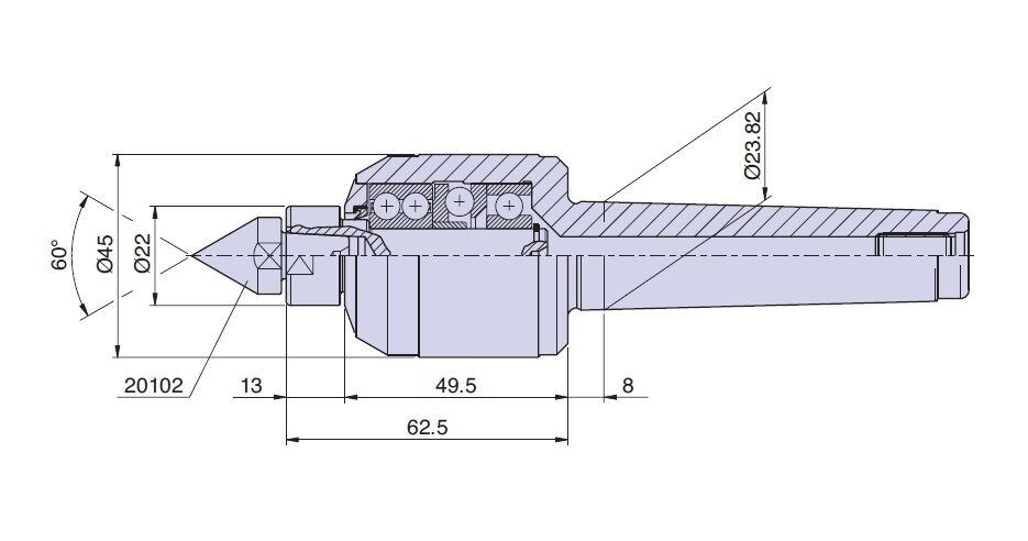 35023 Nuova PTM Contropunta rotante standard tipo CNB3/R per cono morse CM3, con cuspide intercambiabile, carico MEDIO Max radiale e assiale daN 280