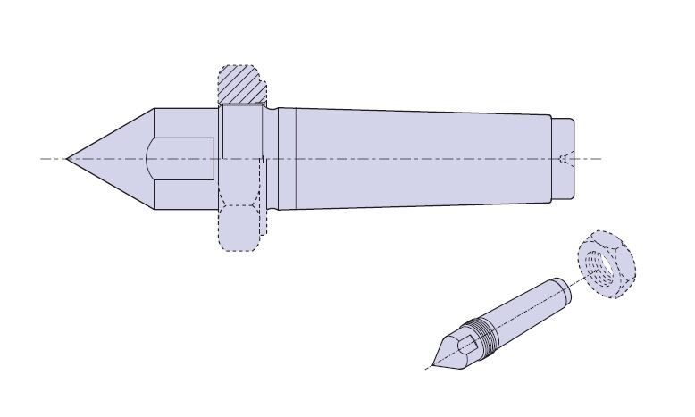 90100 Nuova PTM Contropunte fisse tipo standard in acciaio con filetto T/S, Cono Morse 3-4-5-6