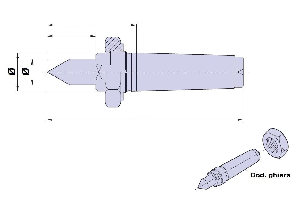 Nuova PTM Spezial Zentrierspitzen mit zylindrischem Shaft, MK 3-4-5-6 - Länge 135/175/220/310mm