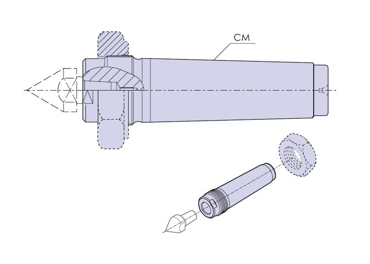 C90130 Nuova PTM Contropunte fisse con cuspidi intercambiabili, cono morse 2-3-4-5-6