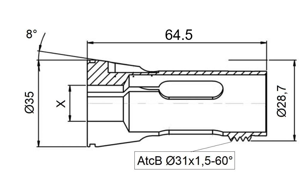 Q0002870 Abgreifzange RUND für Gildemeister DMG-Mori GM26AC, AtcB 31x1.5 60° - Länge 64.5mm