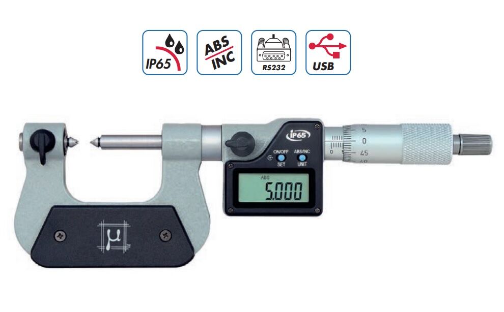 2394050 RUPAC 2394025 Micrometro millesimale Digitale IP65 per filettature Serie Digitronic con stelo non rotante, campo di misura 0-25mm, con capruggini