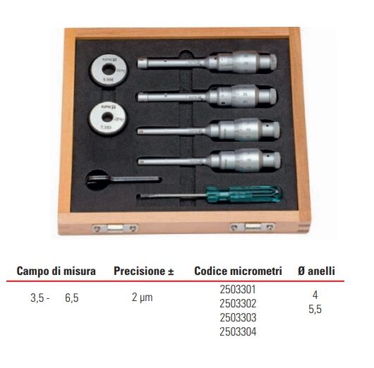 2503391 RUPAC Set of 3-point internal micrometer thousandth MicroMet PLUS Series measuring range 3.5-6.5mm
