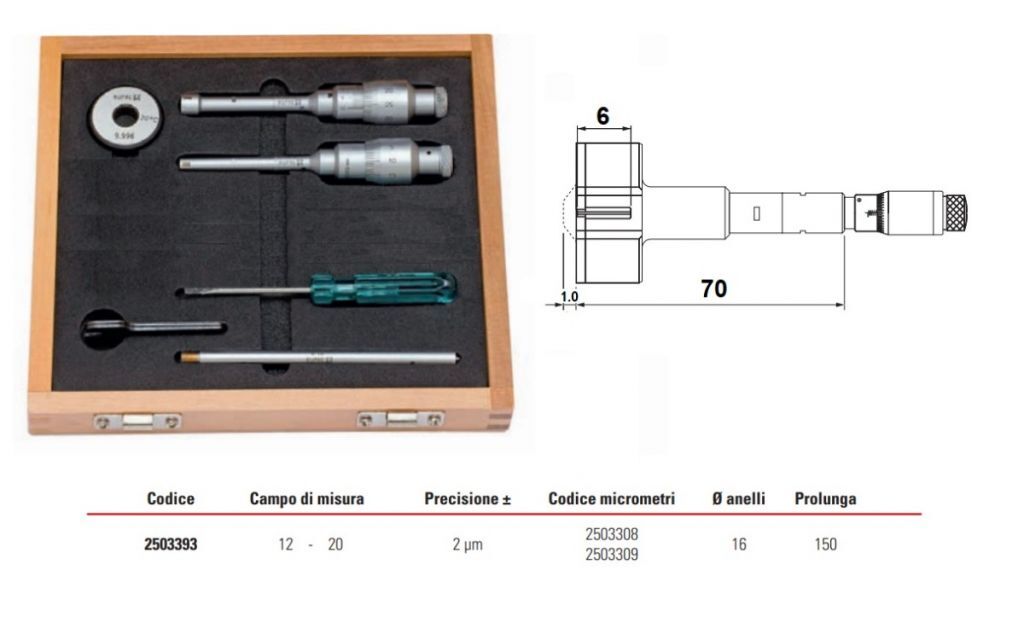 2503393 RUPAC Set of 3-point internal micrometer thousandth MicroMet PLUS Series, measuring range 12-20mm