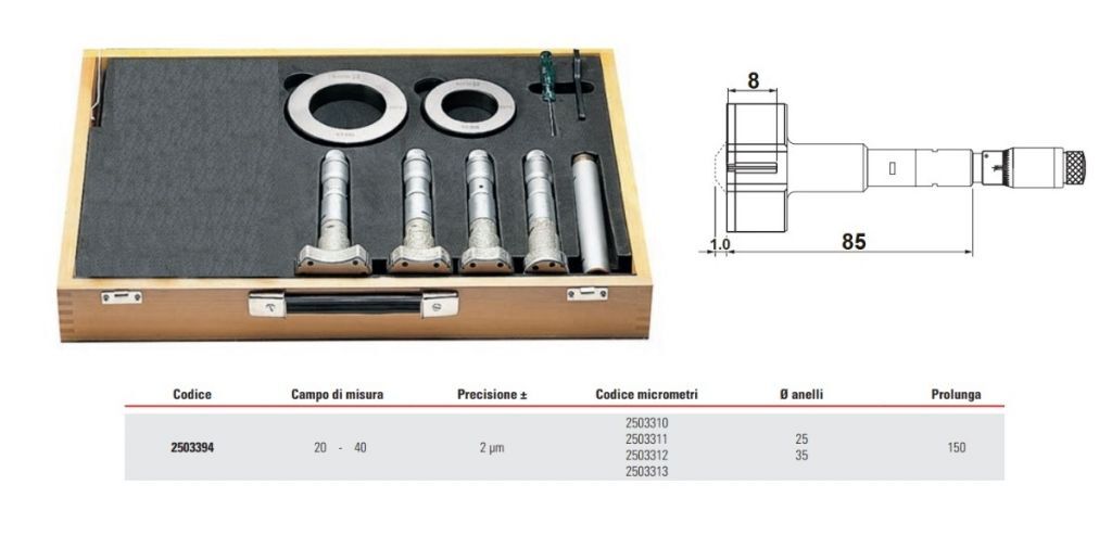 RUPAC 2503394 Set di micrometri per interni millesimali a 3 punte Serie MicroMet PLUS, campo di misura 20-40mm