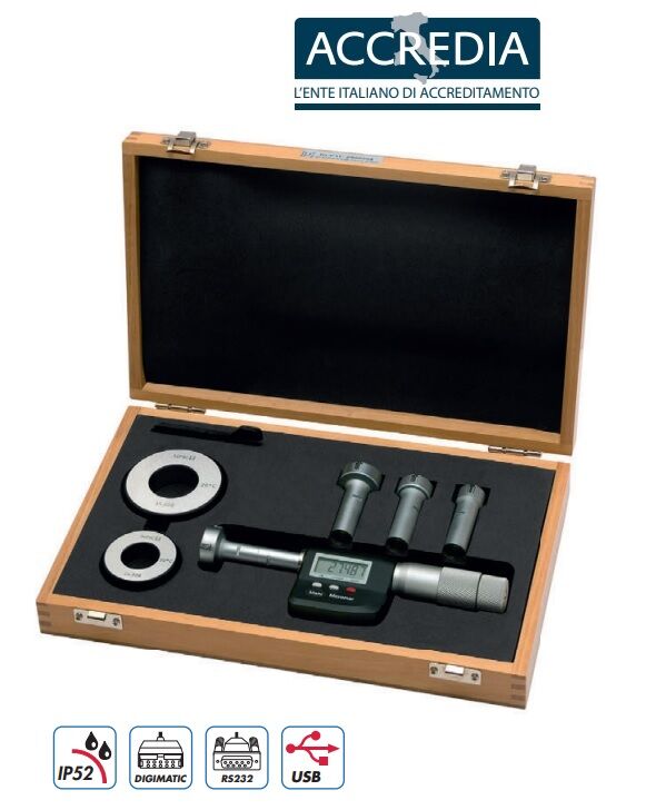 2509392 RUPAC Set di micrometri per interni a 3 punte digitali Serie Mahr con CERTIFICATO ACCREDIA per anelli di riscontro, con uscita dati Marconnect campo di misura 6-12mm 
