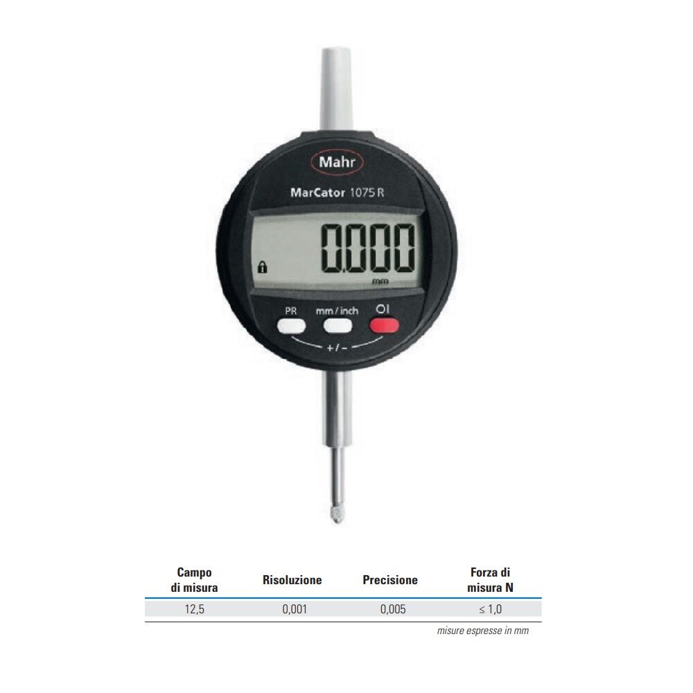 RUPAC 4336030 Hochwertige digitale Millesimal-Messuhr, Serie Mahr, Messbereich 12,5mm, Genauigkeit 0,005mm, IP52