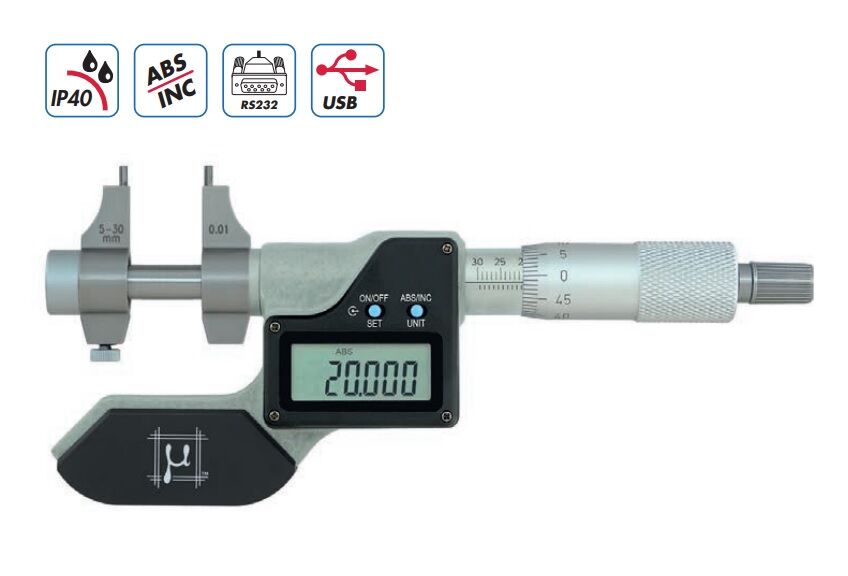C2979030 RUPAC Micrometri digitali per interni con becchi Serie Digitronic, IP40, Uscita dati USB, RS232