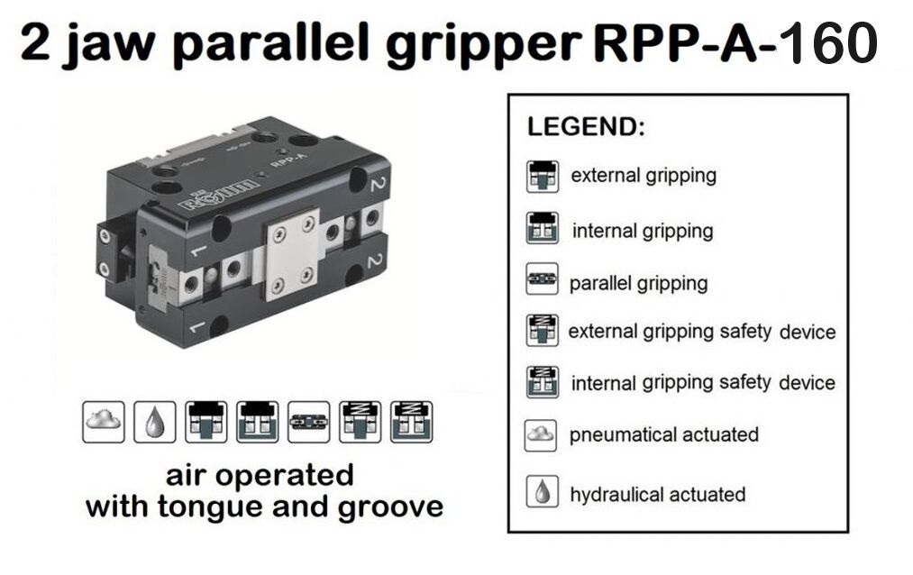 RPP-A-160 - Parallel gripper Röhm long stroke, outside grip, with fixture by tongue and groove, for industrial automation, portals and robots