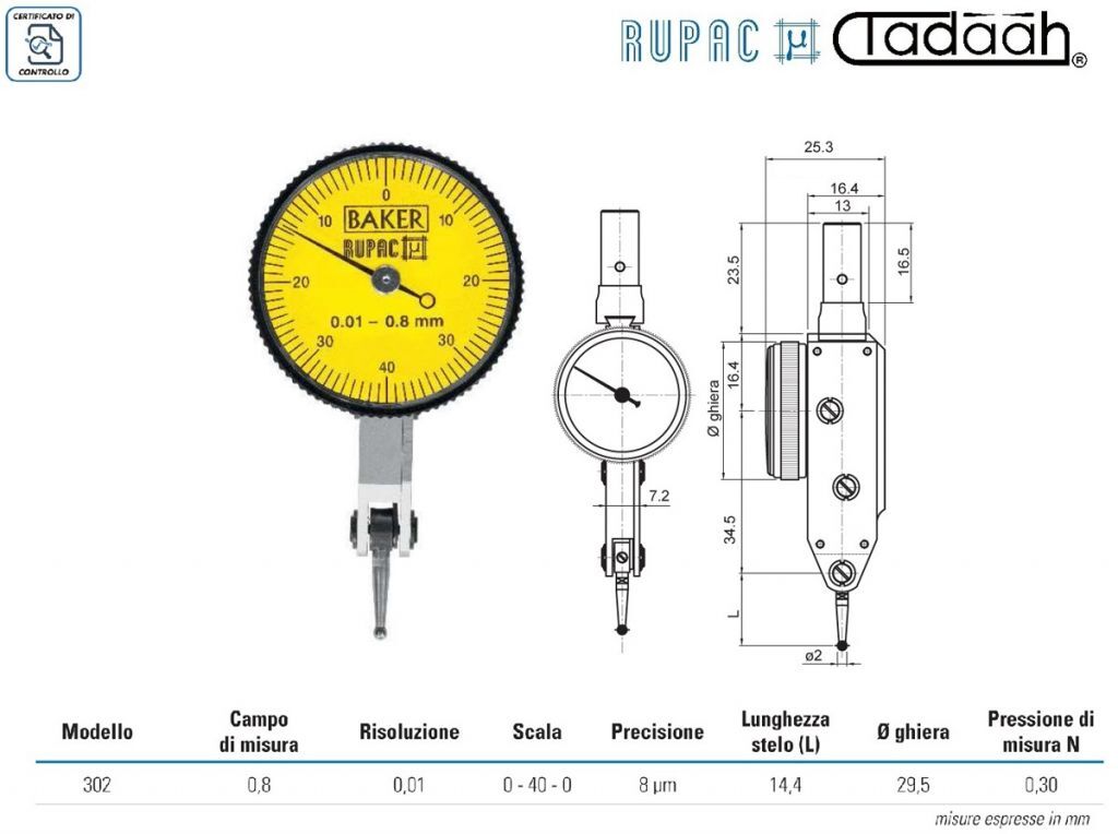 1550302 Tastkopf MicroMet PLUS modell, Auflösung 0,01 mm, Ringmutter Ø 29,5 mm