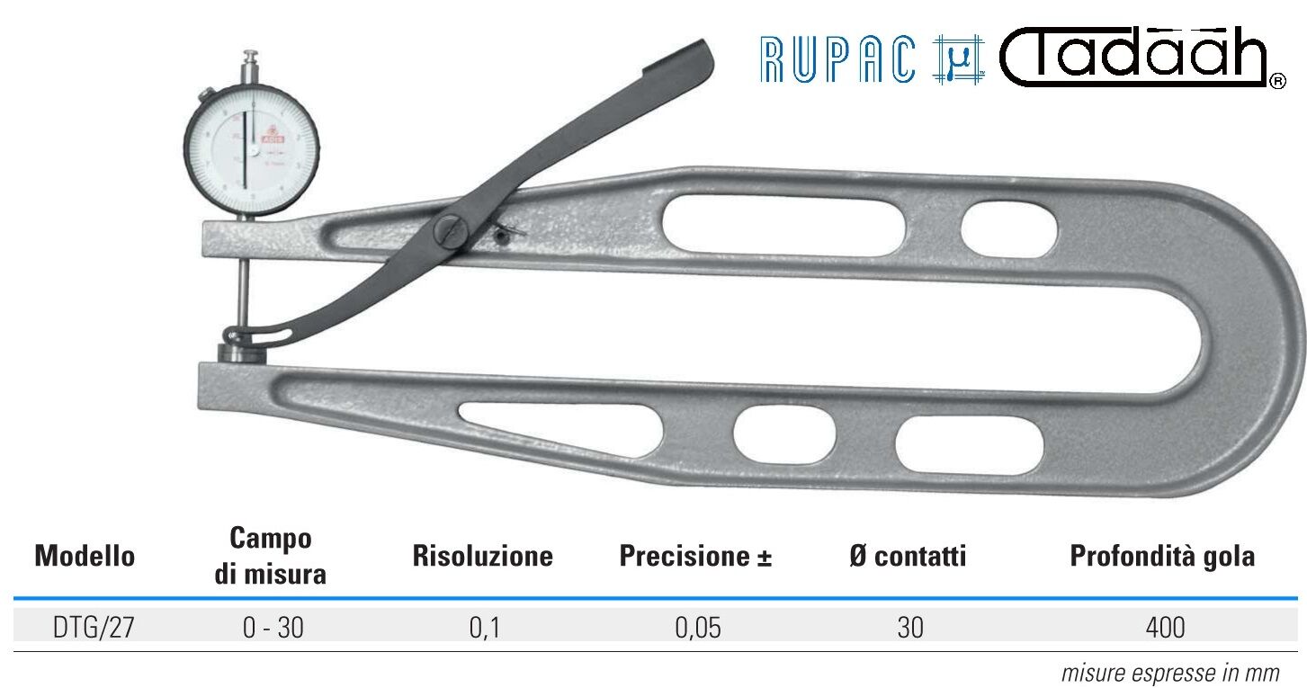 1555727 Deep Groove Feeler MicroMet series model DTG/27, measuring range 0-30mm, contacts Ø30mm, throat depth 400mm