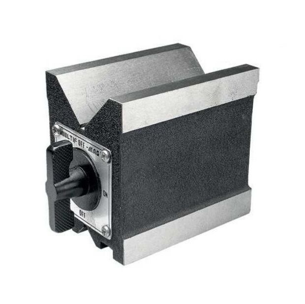 RUPAC 2007025 Prisma magnetico singolo MicroMet con doppio  “V” capacità di serraggio Ø50 e Ø20mm, acciaio e rame, superfici rettificate 75×100×115 mm