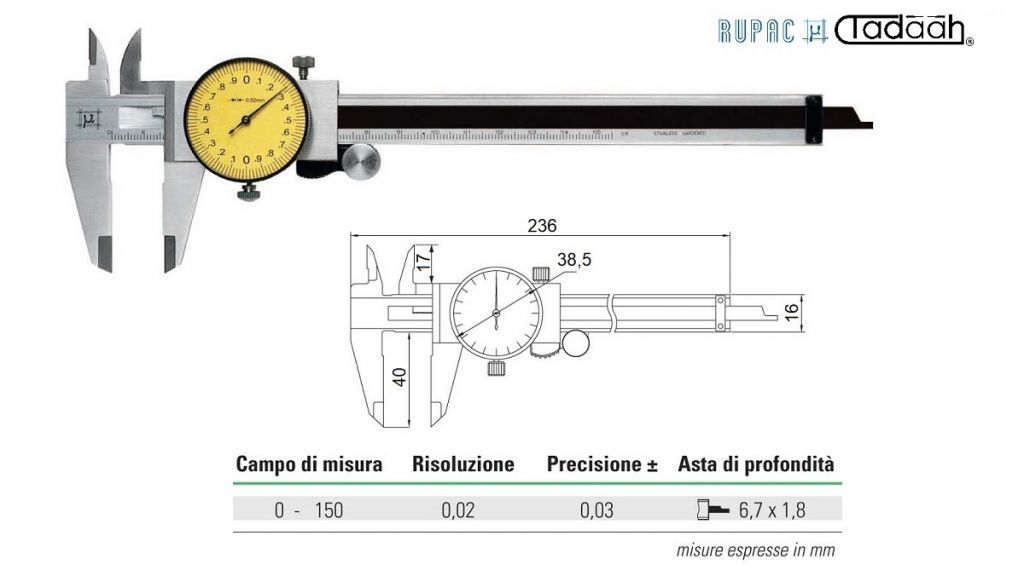 2301522 Dial gauge MicroMet Series, fiftieth/ventesimal, beaks for internal and external use with carbide coating