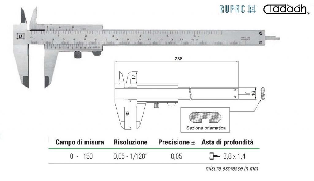 2311510 Calibro senza errore di parallasse Serie MicroMet PLUS, con guida prismatica