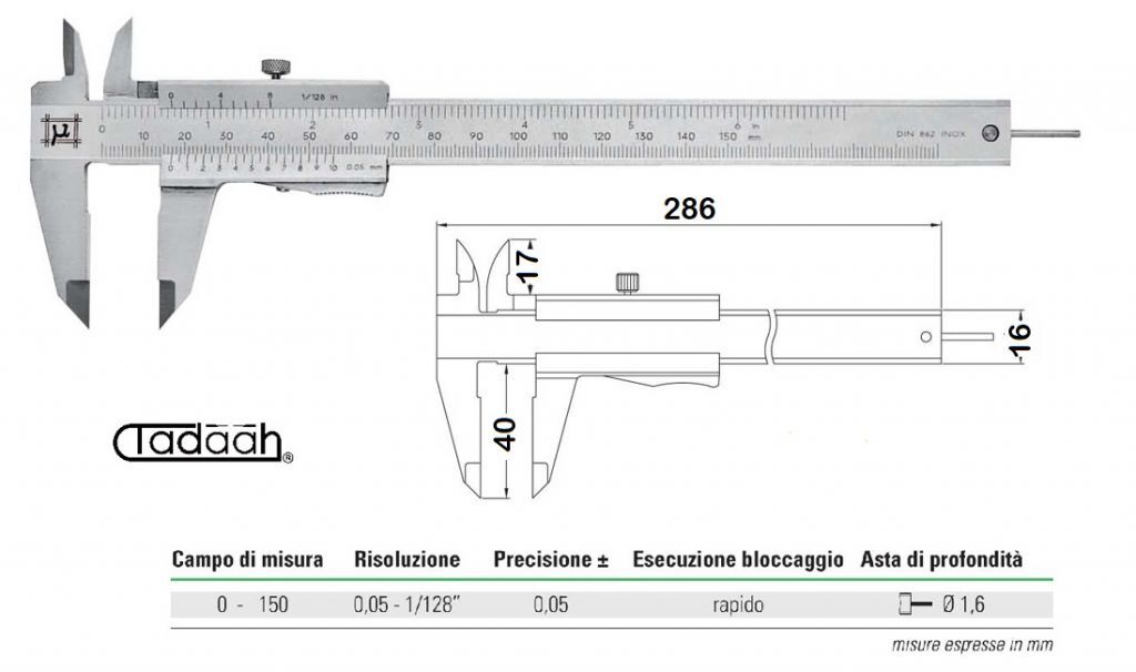 RUPAC S2311521 Messschieber MicroMet PLUS Serie, mit rund Shaft und Schnellverschluss - Messbereich 0-150mm - Genauigkeit 0,05