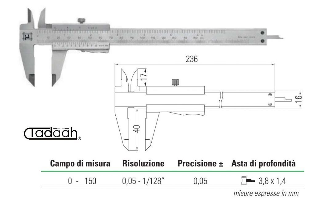 2311522 Gauge MicroMet PLUS Series, with screw lock -  Measuring range 0-150mm - Depth rod 3.8 x 1.4