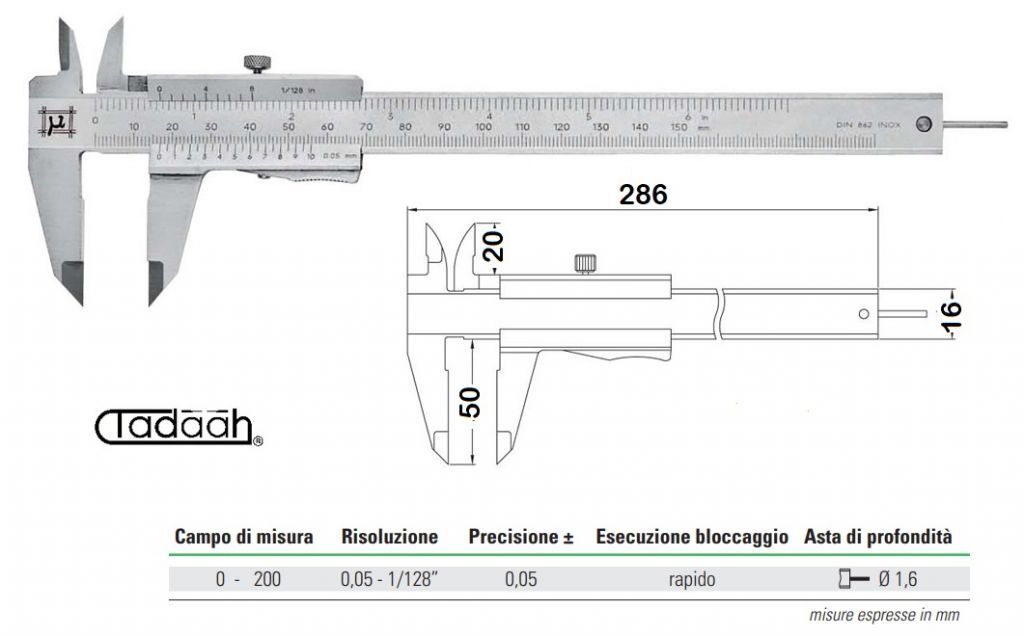 RUPAC S2312021 Messschieber MicroMet PLUS Serie, mit rund Shaft und Schnellverschluss - Messbereich 0-200mm - Genauigkeit 0,05