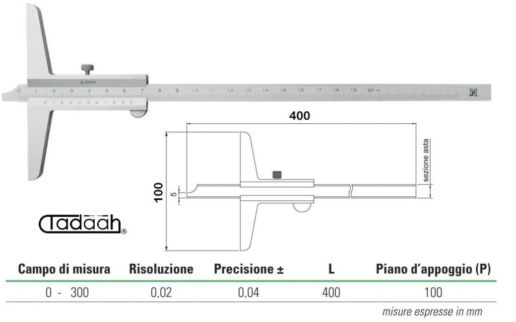 2333002 MicroMet Series Analogue Depth Gauge - Measuring range 0-300 - Accuracy ± 0.04 - Support surface 100mm