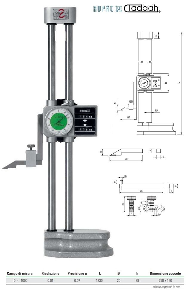 2341000 Truschino a tre colonne con comparatore Serie MicroMet con doppio contatore