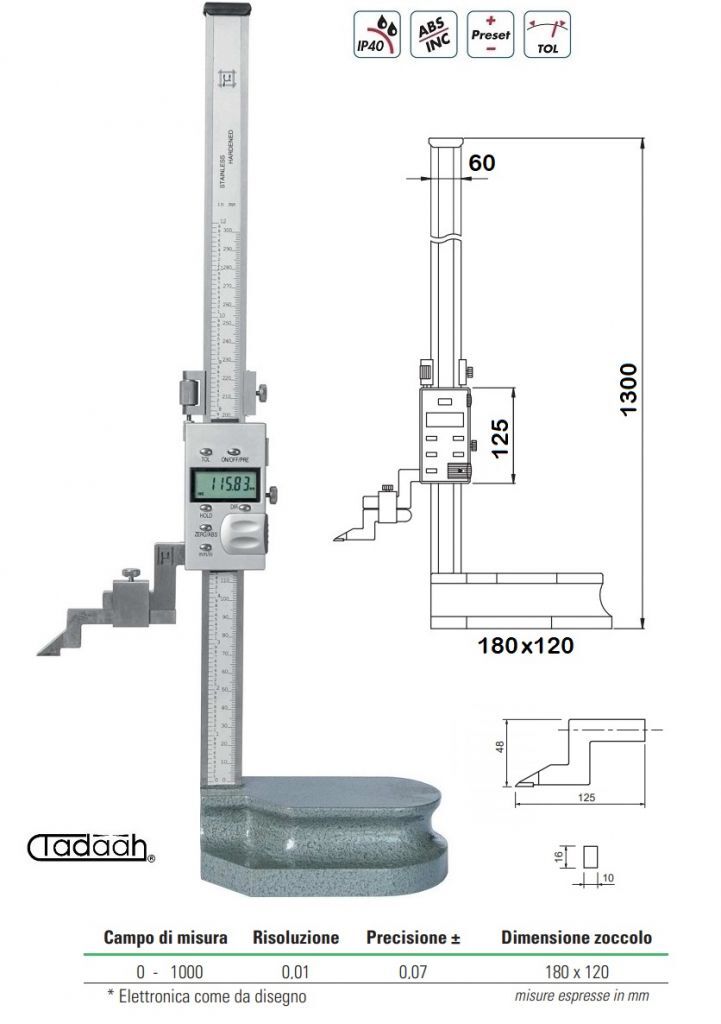 2346000 Rupac truschino digitale Serie Digitronic con vite regolazione micrometrica - Completo di punta a tracciare, morsetto e batteria - Campo di misura 0-100 - Precisione ± 0,05