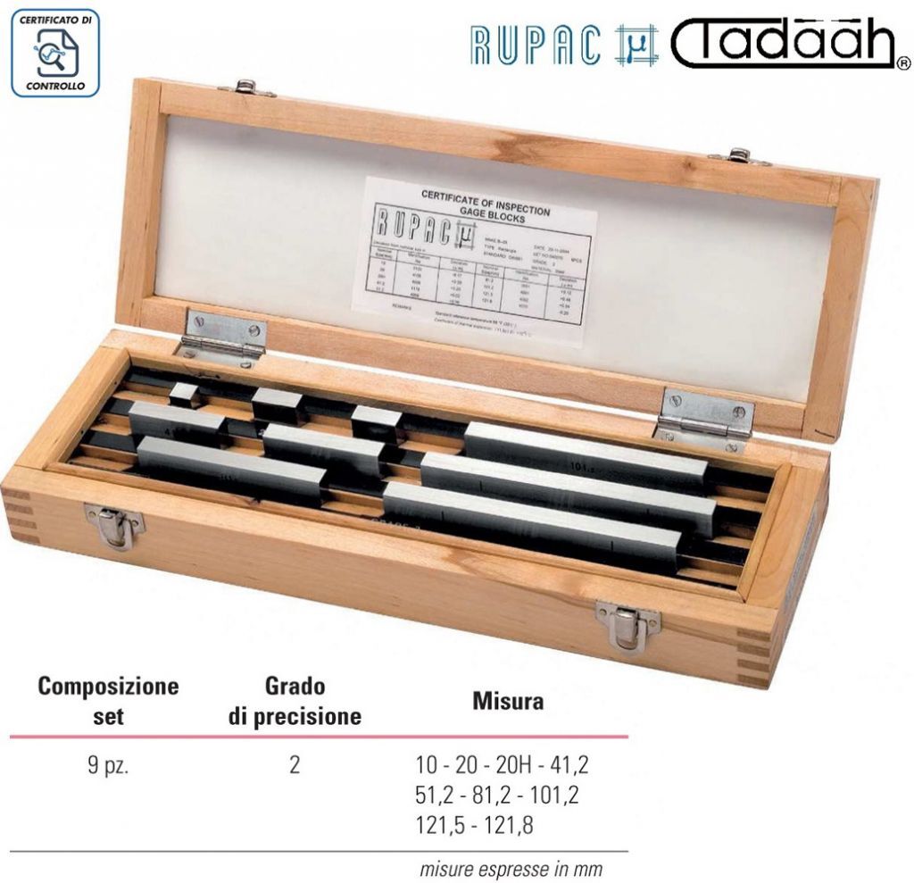RUPAC 2350009 Set of 9 special blocks for slide gauge control, MicroMet series, accuracy grade 2