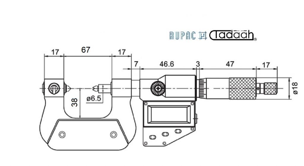 2394050 Rupac Micrometer millesimal for threads Digitronic Series, Range 25-50mm, IP65 with Measuring inserts