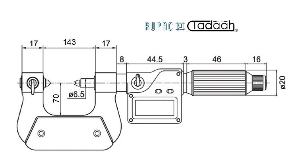 RUPAC 2394126 Digital Bügelmessschraube für Gewinde Serie Digitronic, schneller Vorlauf, Messbereich 100-125mm mit Messeinsätze, IP65