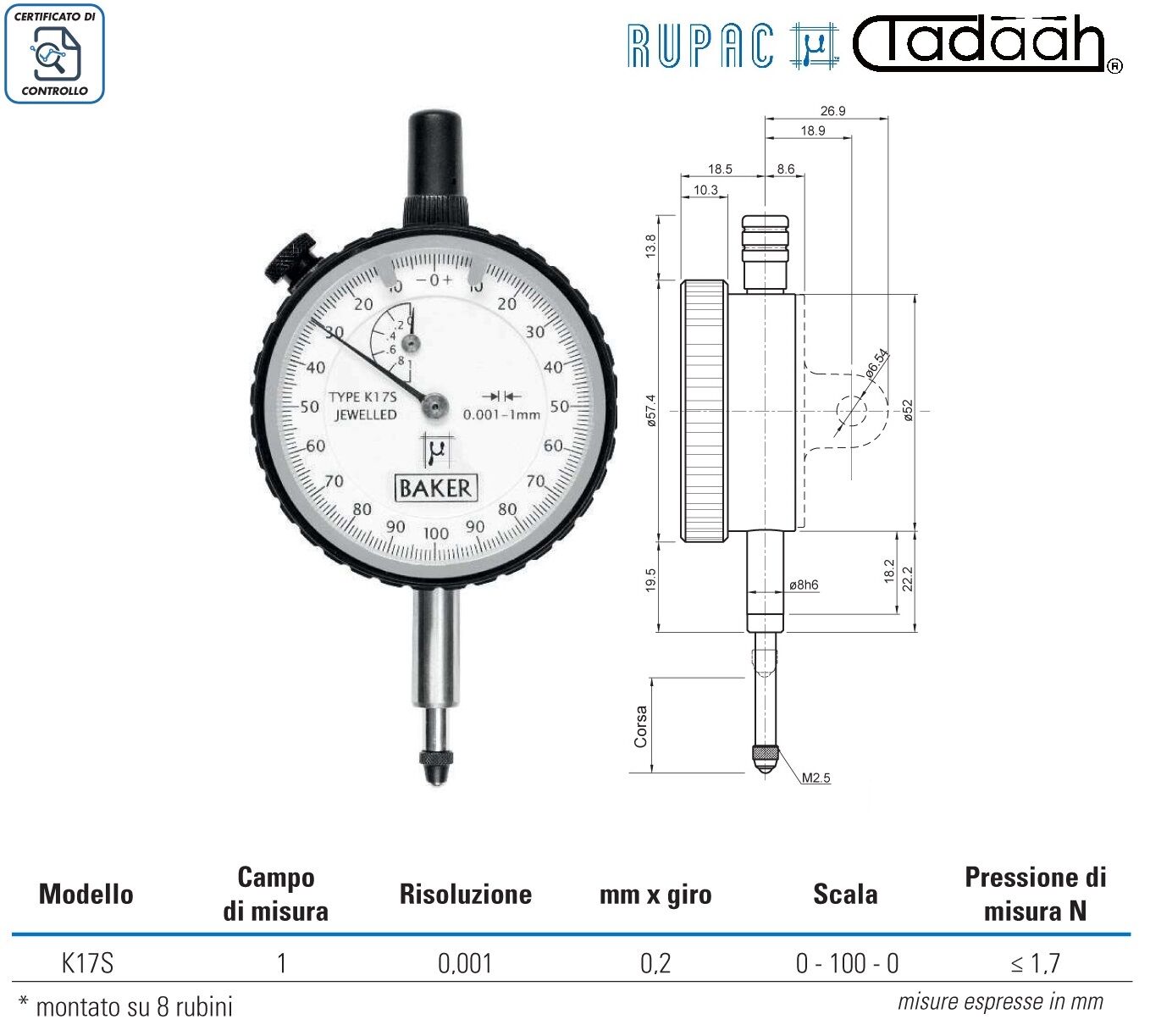 2550017 Dial indicator MicroMet PLUS Series