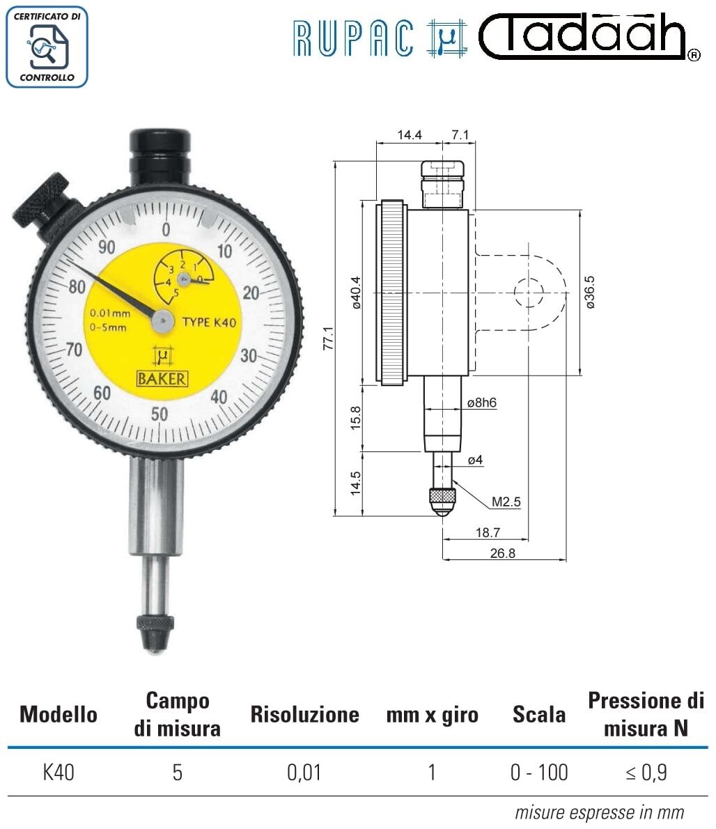 2550040 Comparatori con quadrante piccolo Serie MicroMet PLUS