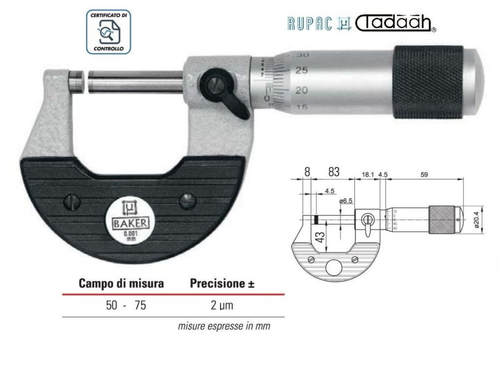 Micrometri per esterni Serie MicroMet PLUS, millesimali con nonio - 50-75 - 0.001