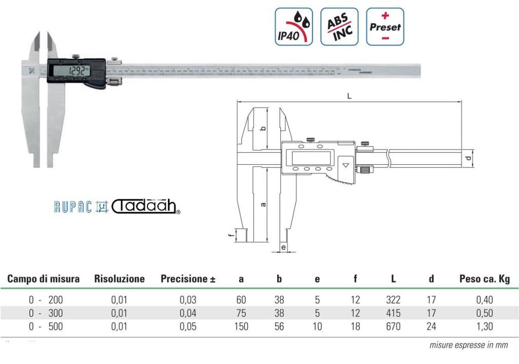 Calibro digitale da officina con doppi becchi Serie Digitronic