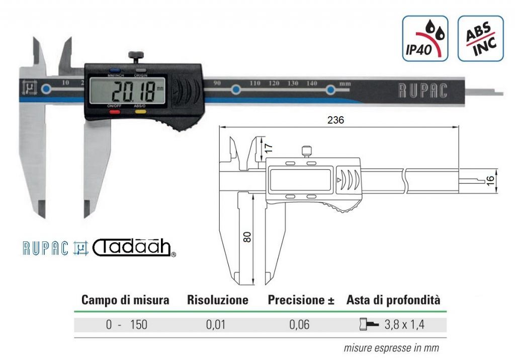 2996157 Digital-Messgerät Messschieber in Sonderausführung, mit langen Schnäbeln L=80mm Serie Digitronic