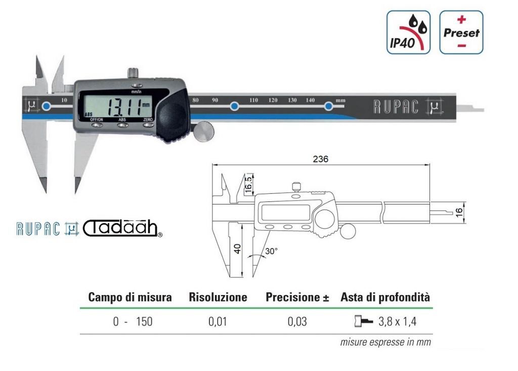 2996158 Digital Messschieber in Sonderausführung Serie Digitronic, mit spitzen Schnäbeln