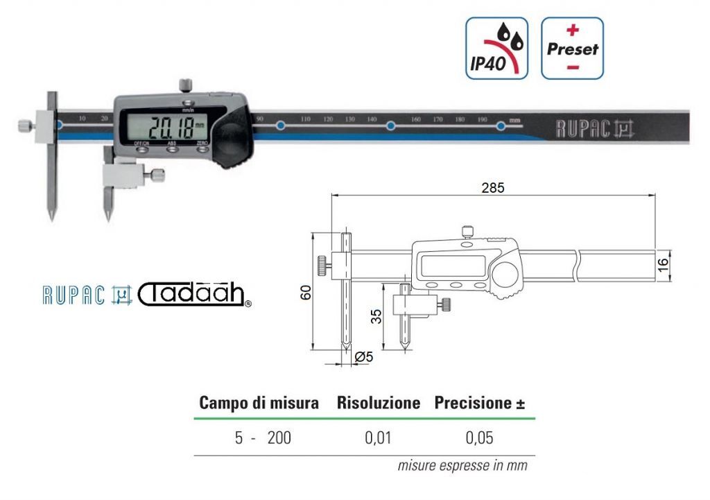 2996206 Calibro digitale in esecuzione speciale Serie Digitronic, per interassi di fori 