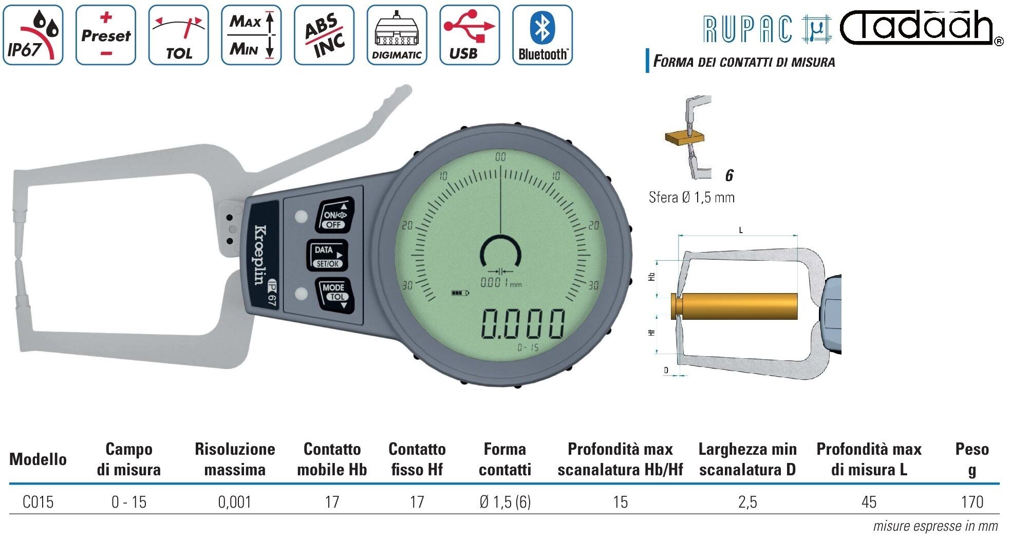 Comparatori digitali a bracci tastatori per esterni Serie Digitronic PLUS