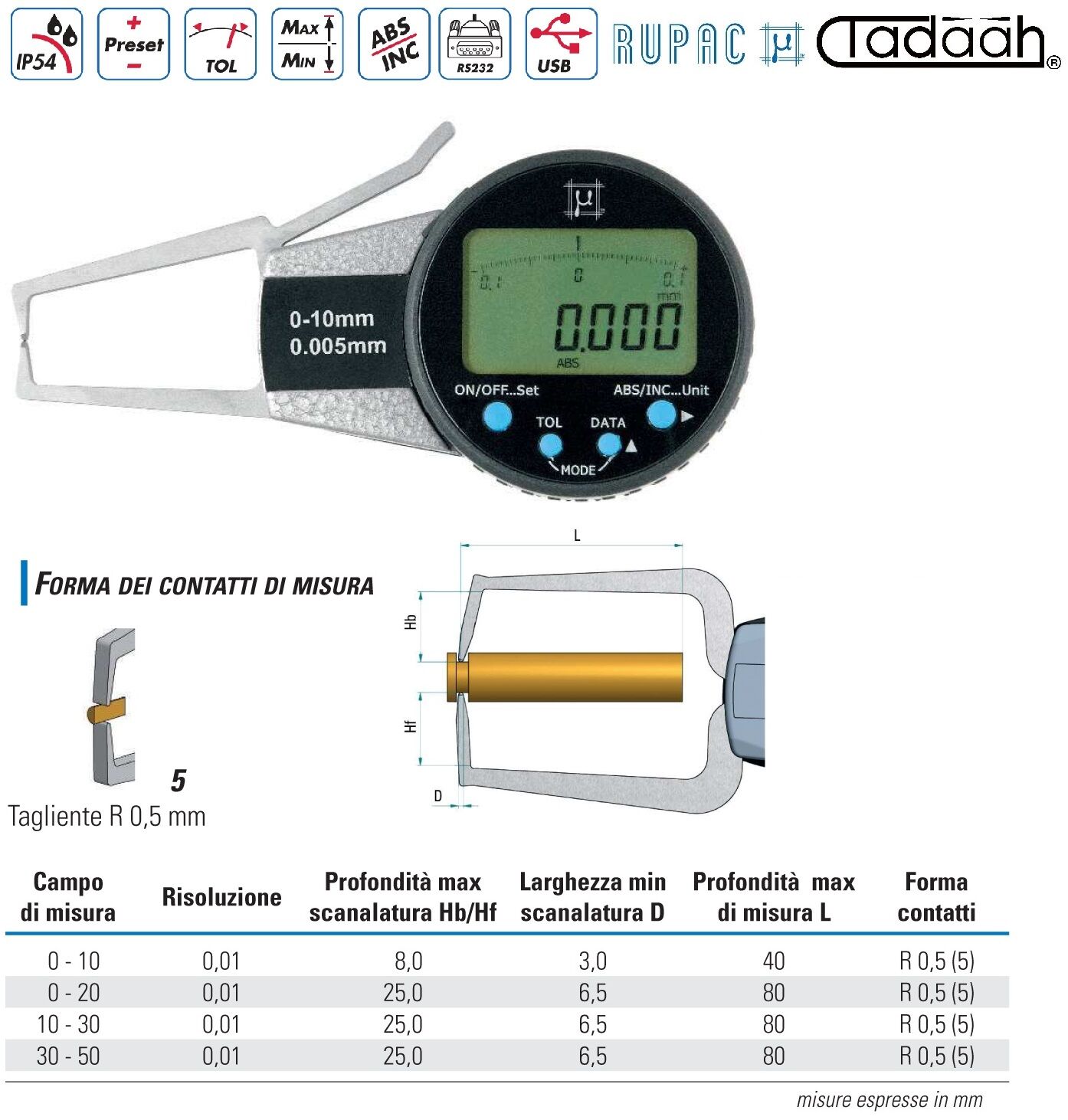 C3595510 Rupac digital comparators with external probe arms Digitronic Series, IP54 protection degree with measuring ranges of your choice