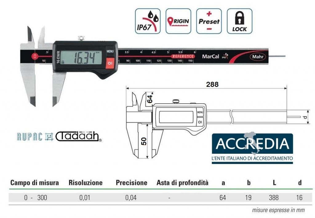 4103306C Digitales Messgerät der Serie Mahr - drahtlose Datenübertragung - mit Accredia-Zertifikat 