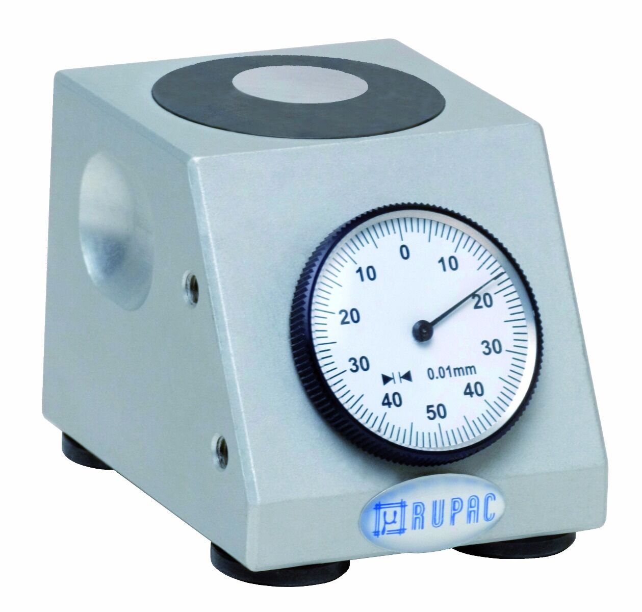 RUPAC 4400100 Azzeratore con comparatore inclinato serie MicroMet Plus, modello R100C, altezza 100mm, contatto diametro 17mm