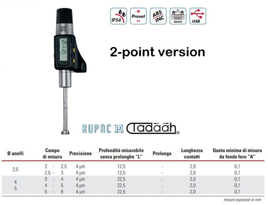 RUPAC C2453300 Digital 2-point micrometers for indoor use Digitronic Series - Measuring range of your choice