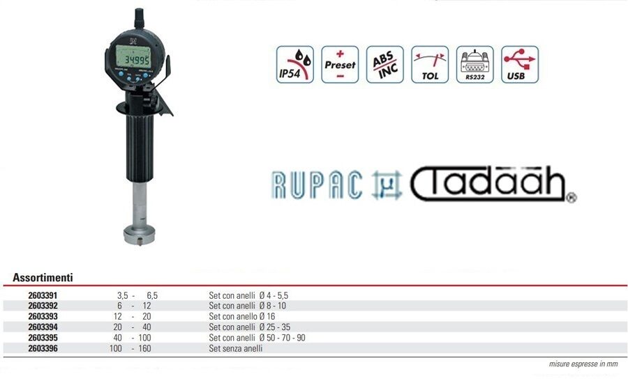 Set of digital 3-point micrometers "Rapid" Digitronic Series, with quick lever movement
