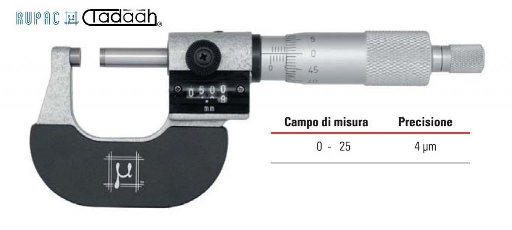 RUPAC 2965025 Micrometri per esterni Serie  MicroMet, doppia lettura su micrometro e contatore meccanico - 0-25mm