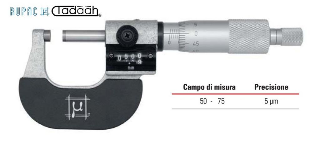 RUPAC 2965075 Micrometri per esterni Serie  MicroMet, doppia lettura su micrometro e contatore meccanico - 50-75