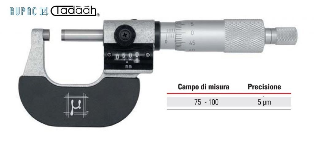 RUPAC 2965100 Micrometri per esterni Serie  MicroMet, doppia lettura su micrometro e contatore meccanico - 75-100