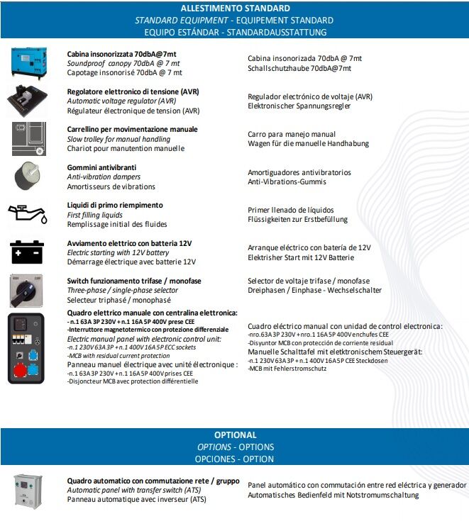 CGM S12000DUAL Gruppi Elettrogeni srl  Generatore di corrente insonorizzato super power diesel 8.1kW, mono-trifase 230V/400V, avviamento elettrico con batteria 12V e regolazione di tensione AVR
