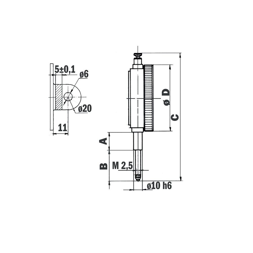 BORLETTI SC50A/ANT Comparatore centesimale a quadrante corsa lunga antiurto analogico con attacco posteriore, campo di misura 50mm, risoluzione 0.01mm
