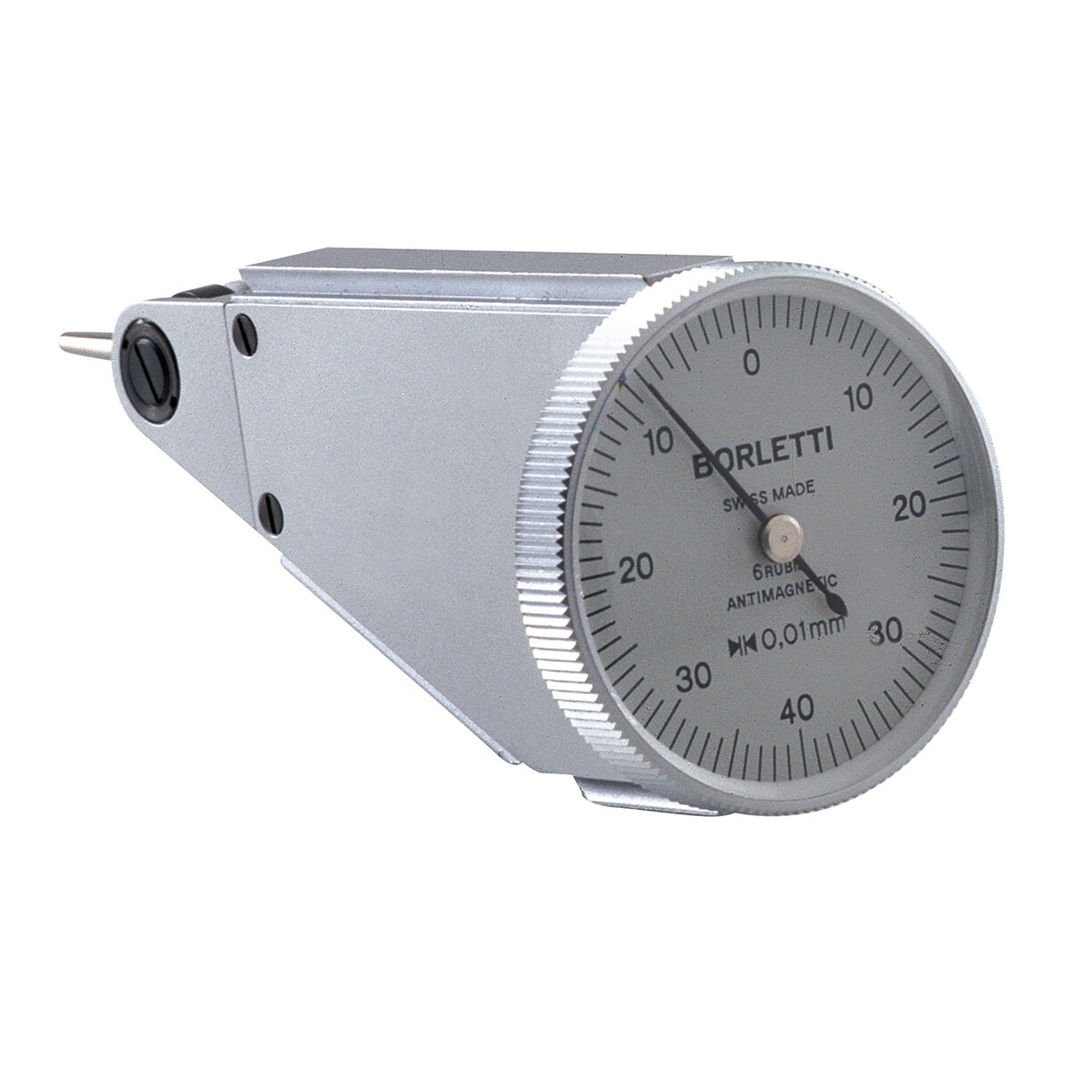 BORLETTI SC283 Centesi-scale comparator with adjustable button, vertical body, non-magnetic, measuring range 0.8 mm, resolution 0.01 mm