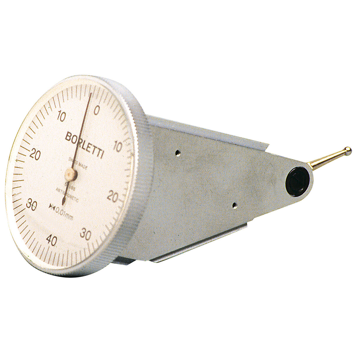 BORLETTI SC383 Centesi-scale comparator with adjustable button, vertical body, non-magnetic, measuring range 0.8 mm, resolution 0.01 mm
